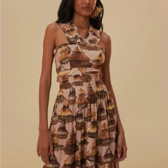 FARM Rio Malocas Beige Sleeveless Midi Dress - Picture 2 of 8